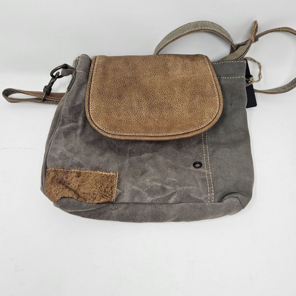 Myra Messenger Bag Flap-Over Up-Cycled Canvas Shoulder Bag